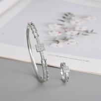 Temu Hot Selling European & American Pure Silver 925 U-shaped Buckle Men's Hip Hop Adjustable Bracelet Set