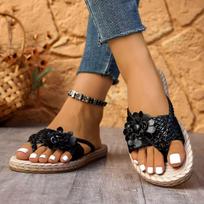 2025 Summer Plus Size Floral Thong Sandals - Women's Casual Outdoor Flip-Flops EU 38 juoda