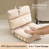 Portable Travel Compression Packing Cubes Set 6 Way Organized Storage For Clothes Foldable Hanging Design For Suitcase Luggage smėlis