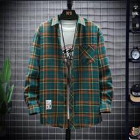 Retro Men's Plaid Shirt Hong Kong Style Casual Cardigan Top Long-sleeved Lapel Shirt XS mėlyna