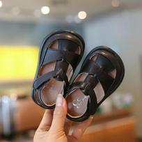 Spring/Summer Baby Walker Non-slip Soft Sole Sandals - Anti-kick, Closed Toe, Stylish Leather Shoes for Kids 16 juoda