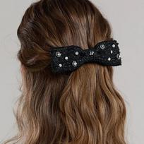 Twinkle Tweed Ribbon Automatic Pin JP-24-501AB black