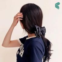 Hairpin Angel Scrunchie Silk 3-Tier Knot Black Hair Ornament Ribbon Pin Lovely Point Commerce Pick JL