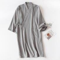 2026 Japanese-style Kimono Spring and Summer New 100% Cotton Crepe Thin Nightgown Men Bathrobe Robe Home Service Pajamas M