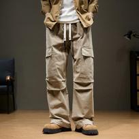 Men's Baggy Cargo Pants with Pockets 100% Cotton Drawstring Elastic Waist Wide Leg Outdoor Casual Pants Plus Size 8XL S chaki