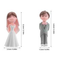 2Pairs Wedding Cake Toppers Bride and Groom Miniatures Romantic Couple Statue for Indoor Outdoor Weddings Photo Booth Props 5.5X3X2.5CM