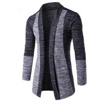 Retro Men's Sweater Men Cardigan Stitching Contrast Color Long Sleeved Slim-fit Sweater Jacket Jaqueta Masculina Inverno L tamsiai pilka spalva