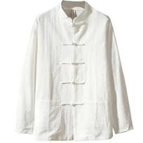 Spring Autumn Men's Long Sleeve Frog Button Loose Blouse Oversized Tops Cotton Linen Shier Collarless S-5XL L balta