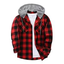 Men's Autumn Casual Plaid Hooded Shirt S vyno raudonos spalvos