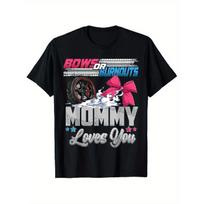Men'S Funny Mommy Loves You Gender Reveal Party T-Shirt - Bow or Burnout Graphic Tee with Racing Tires & Bow Design, Loose Fit Casual Short Sleeve S juoda