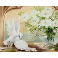 DIY Full Diamond Painting Pigeon White Flower Full RoundRhinestones Animal Embroidery Cross Stitch Mosaic Home Decor Full Round 20x30CM