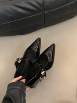 Fashion French Niche Black Pointed Single-shoe Women's Shoes New Spring Temperament Late Late Shoes Mary Jane Small Leather Shoes 35
