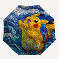1pc Starry Pikachu Pokemon Automatic Folding Umbrella, Automatic Folding Umbrella with 8 Ribs, Convenient for Outdoor Use  094