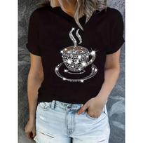 Womens Vibrant Coffee Graphic Print Crew Neck Short Sleeve T Shirt Soft Breathable Comfy Casual Spring Summer Top S juoda