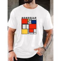 Hot - Selling Mondrian - Style Geometric Graphic T - Shirt High - End Digital Print Round Neck Men's Regular Short Sleeve Cool Niche Trendy Brand S balta