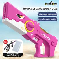 Large Capacity Electric Water Gun Shark Continuous Firing Watergun Automatic Water Absorption Water Gun Summer Pool Play Toy rožinė