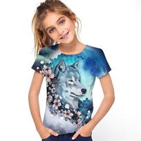 Girls'  Floral Animal Wolf T shirt Short Sleeve Print Summer Spring Active Fashion Cute Kids Outdoor Daily Regular Fit 110