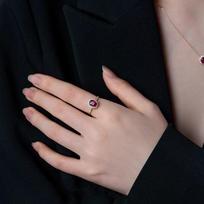 S925 Sterling Silver Sunflower Ruby Luxury Ring for Women - European & American High-end Fashion Index Finger Accessory. Size 8 rožinio aukso spalvos