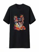 Floral Long Hair Chihuahua T Shirt Dog Mom Lover Owner Vintage Washed Breathable Versatile Top For Everyday Wear Graphic S įvairiaspalvis