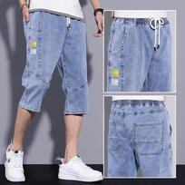 Seven Points Jeans Male Summer Thin Brand Fashi Youth Straight Leg Loose Plus Size Medium Pants Casual Denim Shorts S mėlyna