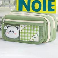 9-layer Transparent Large Capacity Multi Layer Magnetic Button Flip Pen Bag with High Aesthetic Stationery Storage Bag žalia