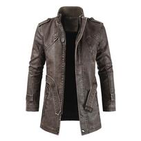 Vyriškas storas vilnos žieminis odinis striukės paltas ilgas viršutinis drabužis madingas šiltas laisvalaikio vintažinis drabužis vyrams Steampunk Biker L ruda