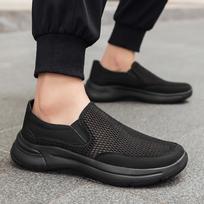 Men Summer Casual Slip on Flats Wide Palm Jogging Sneakers Driving Shoes Lightweight Black Grey Walking Shoes Plus Size EU: 39 juoda