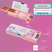 Plastic Pencil Case With Calculator/Pencil Sharpener Fun Mechanism Design Pencil Box Double Sided Use Multi-Functional Pen Bag