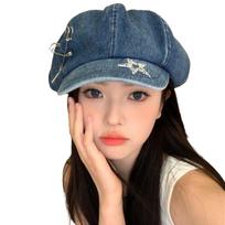 Cool Star Pattern Berets Cap Y2K Women Artist Hat Vintage Vintage Denim Hat  Party šviesiai mėlyna spalva
