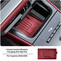 Skirta Porsche Cayenne 2018-2025 Silikoninė automobilio puodelio laikiklio centrinės konsolės belaidžio įkrovimo neslystanti pagalvėlė dulkėms atsparus kilimėlis priedai gray
