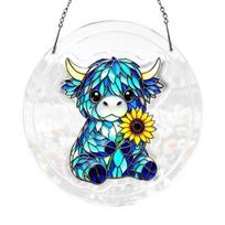 Suncatcher Stained Glass Puzzle Acrylic Pendant Light Refraction Window Hanging Jigsaw for Home Decor A mėlyna