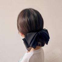 Chiffon double-winged lovely hairpin, black half-updo hairpin, large ribbon hairpin, hair accessory