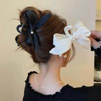 Women's hair clip delicate pearl ribbon clip black