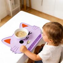 Cartoon Kids Placemat With Bib Non Slip Placemat Children Easy To Clean Waterproof Silicone Placemat Table Mat Dinner violetinė