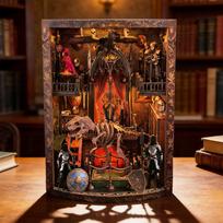 DIY Wooden Puzzle Knight Book Nook Figurines Dollhouse Miniatures Dragon Bookend With LED Lights for Birthday Gifts Home Decor Crafts