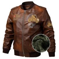 Fleece Sutirštinta PU Odinė Striukė Vyriška Sutirštinta Vyriški Medvilne Pamušti Drabužiai ir Motociklininko Drabužiai Vyriški M ruda