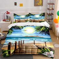 Wooden pier, beach, palm. Bedding sets Duvet cover sets Duvet covers Pillowcases(1 * Duvet Cover 2 * Pillowcases without duvet insert) 135x200cm