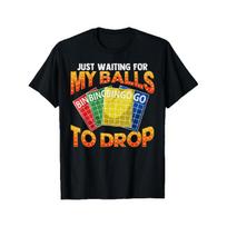 Men'S Funny for bingo T-Shirt - Black with White for bingo Balls &  Just Waiting for My Balls to Drop  Slogan, Soft Loose-Fit Short Sleeve Tee, S juoda