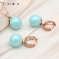Madingi apvalūs spalvingi imituotų perlų auskarai papuošalų rinkiniai moterims Vestuvėms Elegantiškas rožinio aukso spalvos pakabukas karoliai white