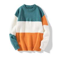 Men's Autumn and Winter Sweater Pattern Stitching Loose, Casual Men's Round Neck Pullover Type XXL