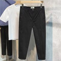Men's Casual Hong Kong Style Elastic Nine-Point Pants - Comfortable & Versatile 35 juoda