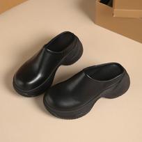 Fashion CRLAYDK Women Slip On Mules Slippers Backless Walking Leather Wedge Loafers Leather Casual Ladies Height Increase Slides 35