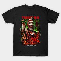 Men Black Print T-shirt Terrifier No-Cut Transfer Paper Print Cotton Tshirt S juoda