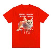 2025 Summer Trippi Troppi Cat Shrimps Funny Meme Italian Brainrot Humor Short Sleeve Tshirts 100 Pure Cotton Printed Tshirt S