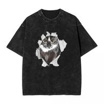 Washed Black Cat TShirt Unisex Vintage The Scream Graphic Tee Harajuku Style Loose Fit Short Sleeve Summer Top Fashion S