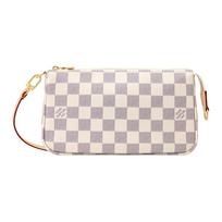 Louis Vuitton Pochette Accessoires Damier Azur Compact Design Removable Shoulder Strap Women Shoulder Bag Beige Purple N40915 Basic Set (Bag+Dust Bag)