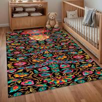 Black Vibrant Floral Area Rug for Living Room Bedroom Bold Boho Paisley Eco-Friendly Home Decor Soft Non Slip Washable Floor Mat 40x60cm