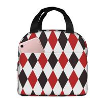 Harlequin Plaid Playing Cards Diamond Insulated Lunch Bag for Women Office Cooler Thermal Food Box Tote Lunch Boxes Container One Size