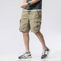 Men's Casual Solid Color Multi-Pocket Relaxed Fit Cargo Shorts For Summer 40 chaki