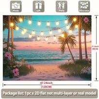2D Summer Beach Party Banner, String Light Palm Tree Backdrop for Decor 47.2x31.5inch/120*80cm